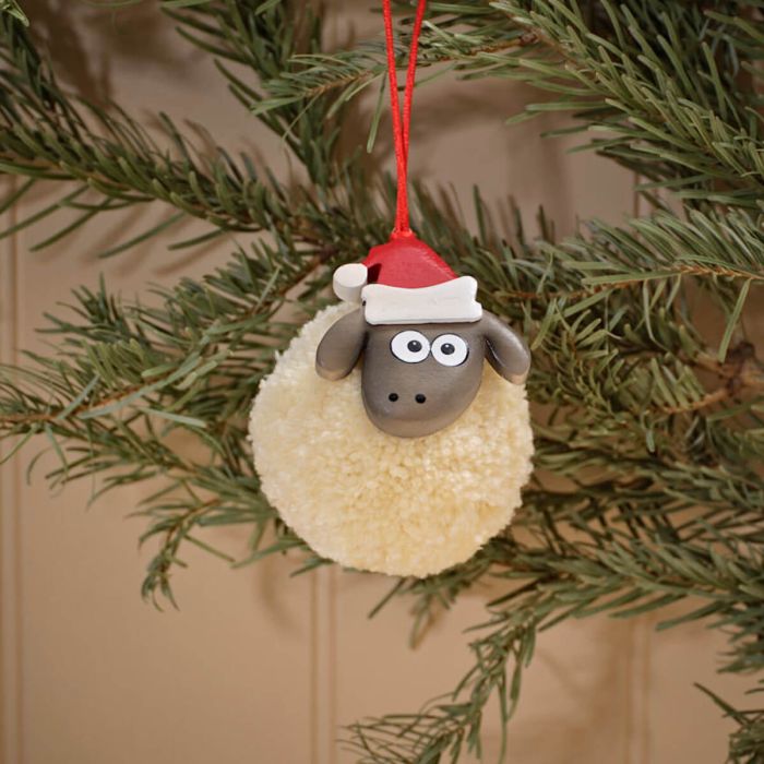 Christmas Sheep pom pom hanger with Santa hat
