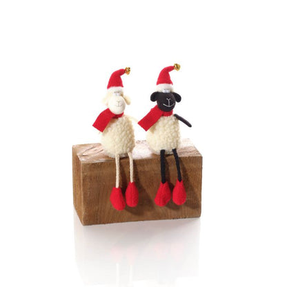 Sheep hanger - white fleece fabric with red hat & scarf