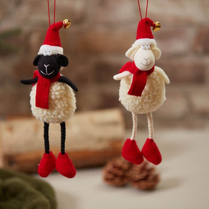 Sheep hanger - white fleece fabric with red hat & scarf