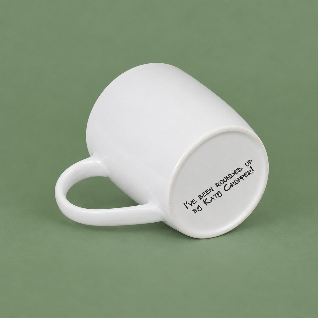 Katy Cropper mug with a faded mid-green background